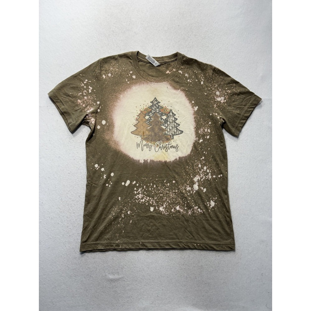 Bella + Canvas Shirt Mens Large Green Merry Christmas Trees Graphic Tee Bleach